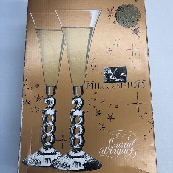 NIB Cristal D Arques Collectible Y2K Millennium Champagne flute glasses - Picture 2 of 16